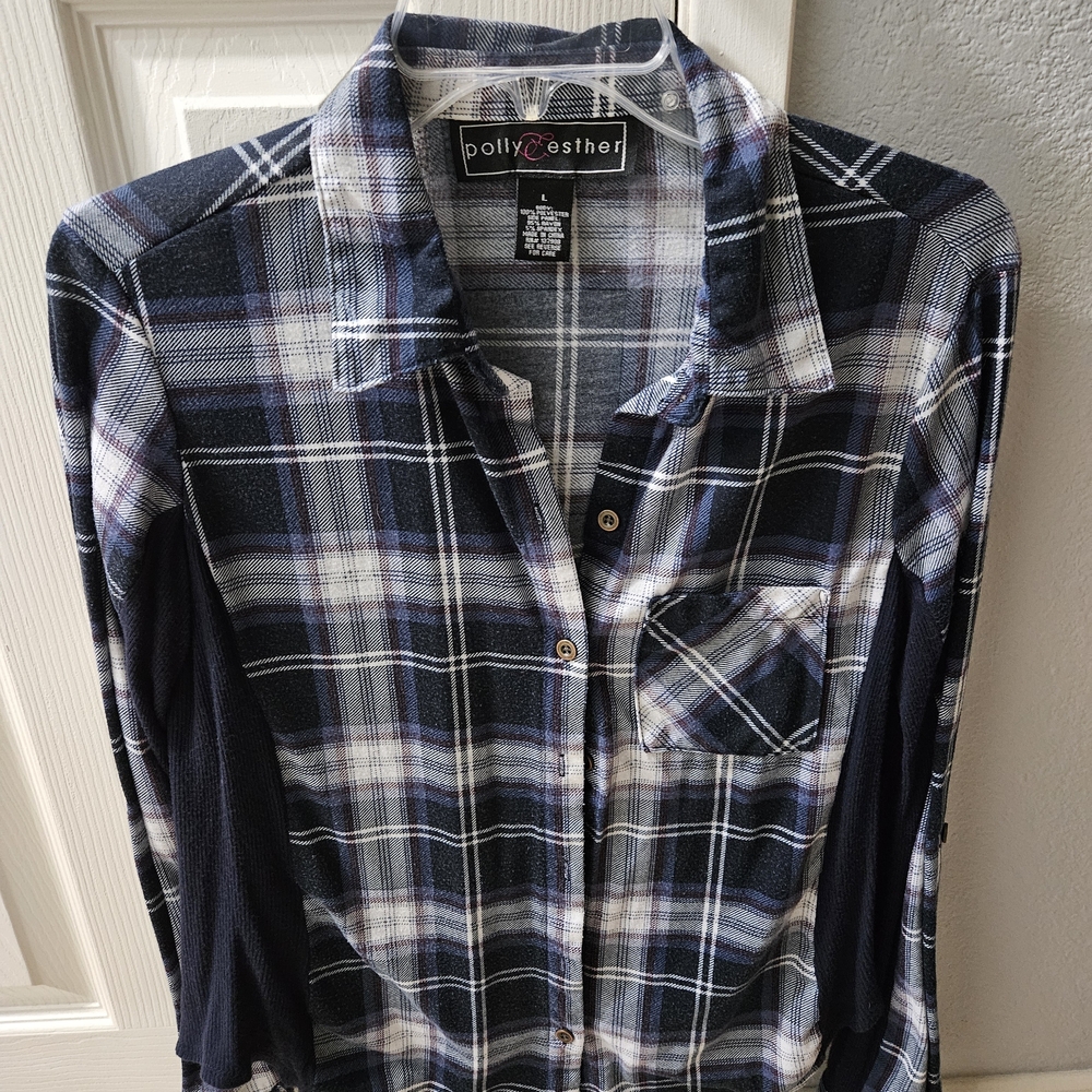Polly & Esther Navy Plaid Shirt